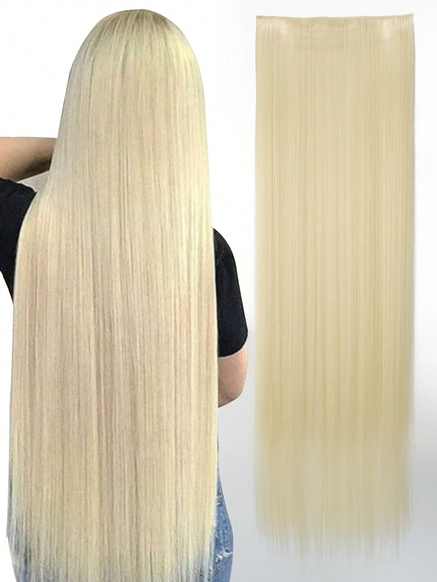 32英寸特長直瀏海合成金髮條片,夾在擴展頭髮上的假頭髮片 - 米色 - 查看 1