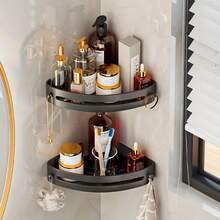 Estante Esquinero Para Baño Triangular De Dos Niveles, Carrito De Ducha Montado En La Pared Sin Necesidad De Perforación, Plástico Abs, Estante De Almacenamiento Para Inodoro, 1 Ud. - Negro - Ver 6