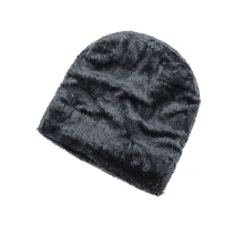1pc Men's Thick Knitted Hat With Woolen Yarn, Suitable For Cold Weather - Black - View 3