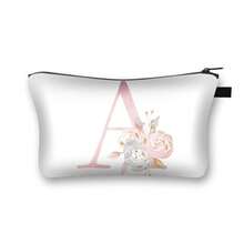 簡約便攜圖案化妝包,帶拉鍊的旅行化妝收納袋,時尚化妝品洗漱袋,印有字母的手拿小袋,小袋 - 白色 - 查看 3