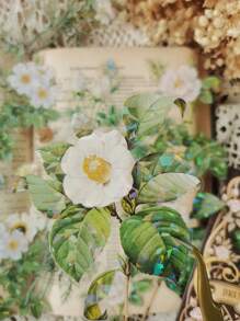 1包/10張復古白色玫瑰和菊花雷射花卉寵物裝飾貼紙,適用於diy筆記本 - 彩色 - 查看 4