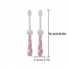 2pcs/set Pink Double-sided Two-in-one Silicone Toothbrush - Pink - View 3