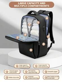 旅行背包女士短途商务旅行包大学生行李背包轻便大容量电脑背包通勤商务旅行电脑背包适合工作和学校使用节日商店圣诞节配件圣诞包行李旅行收纳袋旅行用品女士包男士礼物户外女士礼物 - 黑色 - 查看 5