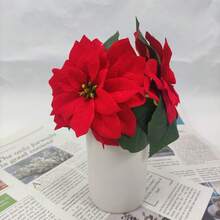 2入組紅色小型聖誕紅星花,經典聚酯與天鵝絨家居裝飾聖誕花,適合聖誕冬季裝飾 - 紅色 - 查看 6