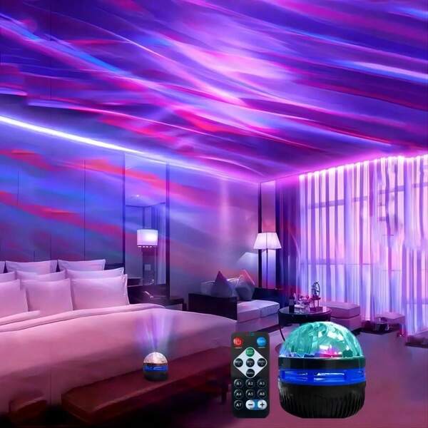 1 pieza Lámpara proyector de estrellas, efecto de luces del norte y olas de agua, lámpara de ambiente de 7 colores USB adecuada para sala de estar, dormitorio, dormitorio, fiesta, vacaciones, Navidad, San Valentín, Eid