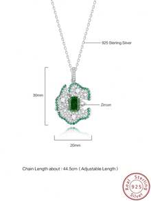 Cici Color 1件新的鉑金鍍s925銀嵌綠色方形莫內睡蓮形項鍊,適合女性日常派對、生活、約會、旅遊,並附有禮盒 - 銀色 - 查看 3