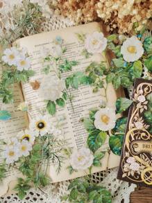 1包/10張復古白色玫瑰和菊花雷射花卉寵物裝飾貼紙,適用於diy筆記本 - 彩色 - 查看 1