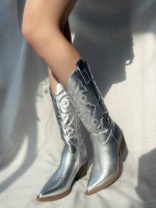 Giày bốt Nữ Thời trang Dây kéo bên - Bạc - Xem 6