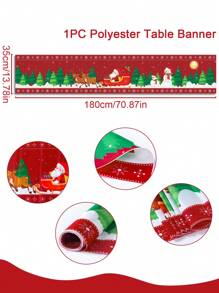 1 Pezzo Tovaglia Rossa Decorativa Natale Merry Christmas In Poliestere Per Il Tavolo Di Casa - Multicolore - Visualizzare 4