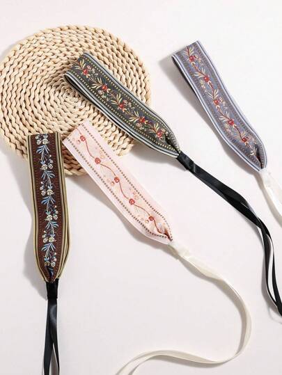 四件套女士法式复古花卉条纹印花围巾头带套装，适合休闲、优雅、日常和约会等场合，多功能穿搭礼品，波西米亚风发带头巾发箍吸汗带，秋冬季女士度假装扮发饰，女士头巾柔软头巾