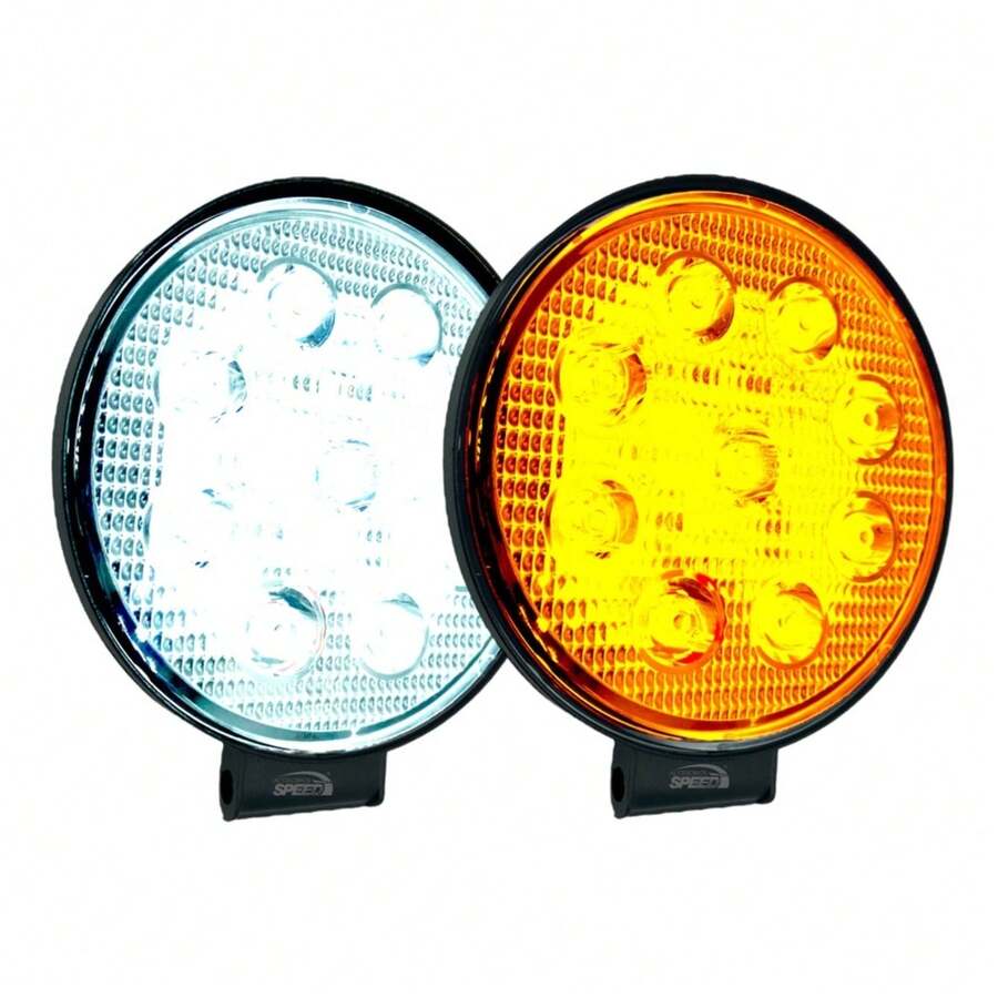 Pair Of 9 LED Auxiliary Square Or Round Two-Color Headlights, Fog - Orange - View 1