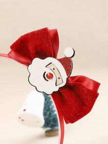 1入/包聖誕節主題紅色蝴蝶結髮箍,附有聖誕老人裝飾,適合兒童 - 彩色 - 查看 2