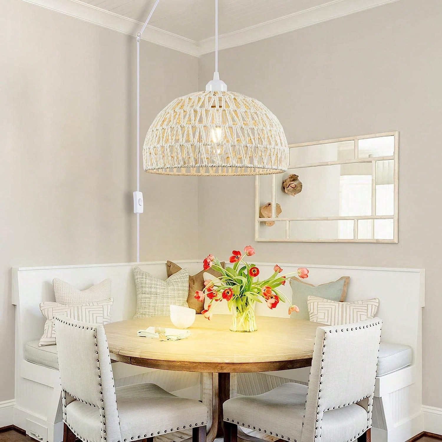 Lámpara Colgante De Ratán Con Cordón De Cuerda De 11,5 Pies, Lámparas