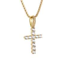 1pc Sparkly & Delicate Water Drop Rhinestone Inlaid Cross Pendant Necklace, Essential For Women's Parties And Banquets - Gold - View 3