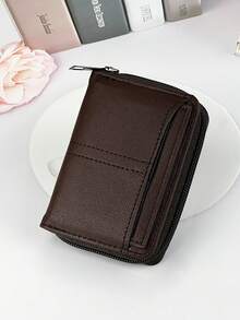 KAIDUCH Men's Small Zipper Card Holder Wallet With Multiple Card Slots - Brown - View 4