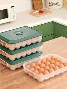 1pc Creative Egg Storage Box With Timer, Refrigerator Dedicated Egg Tray, Fresh-keeping Box Organizer - Green - View 2