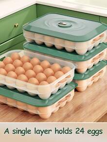 1pc Creative Egg Storage Box With Timer, Refrigerator Dedicated Egg Tray, Fresh-keeping Box Organizer - Green - View 1