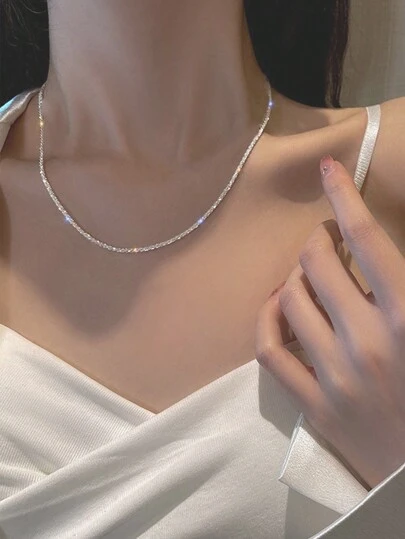 1 件时尚锌合金简约不对称项链，适合女士日常装饰