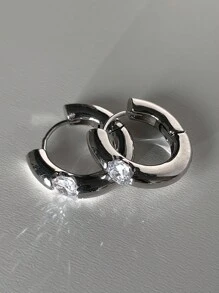 1對銀色小巧且獨特設計的豪華精緻圓和鋯石耳環女士禮物