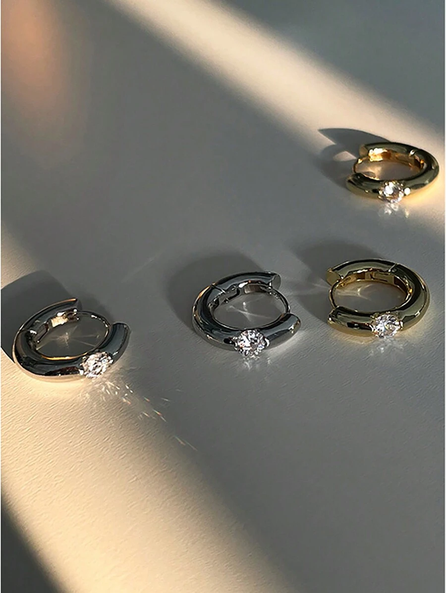 1對銀色小巧且獨特設計的豪華精緻圓和鋯石耳環女士禮物