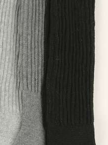 1雙女士厚綿絨兔毛絨球襪子,長筒腿暖器 - 黑色 - 查看 6