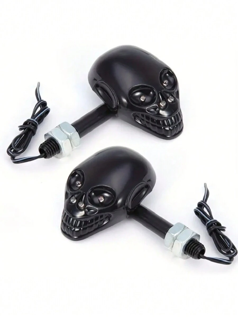 Direccionales De Calavera Para Motocicleta o Motoneta - Negro - Ver 1