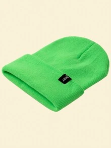 JZML 1pc Unisex Letter Label Decor Beanie - Green - View 3