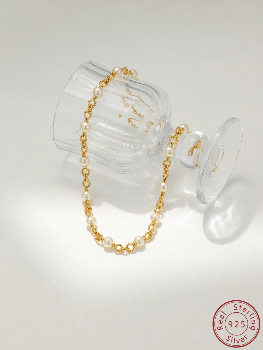 Cici Color 1 件热销新款 18k 镀金 S925 银镶嵌白色圆形人造珍珠奢华珠链项链适合女性日常聚会、生活、约会、旅行，带礼品盒