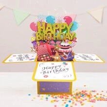 1張生日快樂三維盒式賀卡金色洋蔥粉紅色激光中空生日快樂 - 彩色 - 查看 6