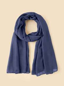 1pc Solid Color Hijab/Headscarf, Suitable For Mosque Use, Sunscreen Neck Wrap - Dusty Blue - View 1