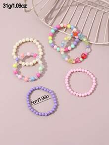 6 Pulseras De Cuentas Coloridas Para Niñas, Linda Decoración Diaria - Multicolor - Ver 5