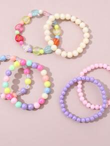 6 Pulseras De Cuentas Coloridas Para Niñas, Linda Decoración Diaria - Multicolor - Ver 4