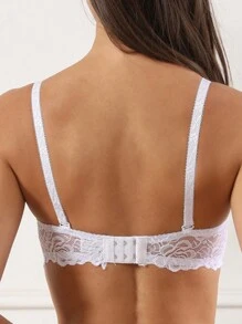 1 Stück sexy Spitzenrand Push-Up BH mit seitlicher Stütze und Verstellungsfunktion, Lingerie