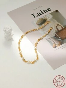 Cici Color 1 件热销新款 18k 镀金 S925 银镶嵌白色圆形人造珍珠奢华珠链项链适合女性日常聚会、生活、约会、旅行，带礼品盒