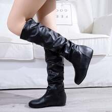 女士平跟增高高筒靴,優雅時尚的平底高筒靴