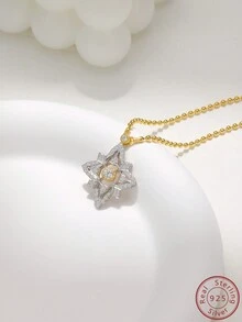 Cici Color 1件全新的雙色電鍍s925純銀鑲嵌白色圓形四葉草吊墜項鍊,適用於女性日常派對、生活、約會、旅行,提供禮品盒婚禮訂婚新娘珠寶 - 金黃色 - 查看 1