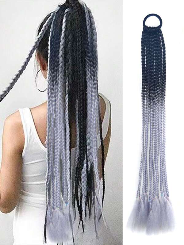 SHDanrtsey Trenzas Desordenadas Con Goma, Lindo Moño De Trenzas Coloridas, Moño De Trenzas Coloridas, Diadema De Trenzas Desordenadas Coloridas Fqxbmw-negro Gris Plateado
