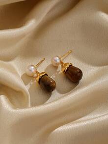 1對經典 & 豪華 & 复古風格耳環,配有天然石和珍珠細節,適用於假日派對