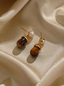 1對經典 & 豪華 & 复古風格耳環,配有天然石和珍珠細節,適用於假日派對