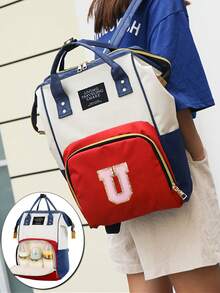 Large Capacity Mummy Bag Nappy Bag Multifunctional Backpack Maternity Bags Travel Bottle Diaper Storage Pouch 26 Letter A To Z Applique Zipper Baby Nursing Bags - Multicolor - View 1