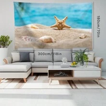 1 Miếng Đào Da Vải nền Ins Treo Vải Đối với Trang trí phòng Với Đồ họa bãi biển Và Vỏ sò Tua Tấm thảm Treo tranh Đối với Phòng ngủ , , Và Bối cảnh Trang trí tường - Đen và trắng - Xem 4