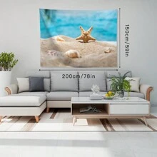 1 Miếng Đào Da Vải nền Ins Treo Vải Đối với Trang trí phòng Với Đồ họa bãi biển Và Vỏ sò Tua Tấm thảm Treo tranh Đối với Phòng ngủ , , Và Bối cảnh Trang trí tường - Đen và trắng - Xem 3