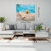 1 Miếng Đào Da Vải nền Ins Treo Vải Đối với Trang trí phòng Với Đồ họa bãi biển Và Vỏ sò Tua Tấm thảm Treo tranh Đối với Phòng ngủ , , Và Bối cảnh Trang trí tường - Đen và trắng - Xem 2