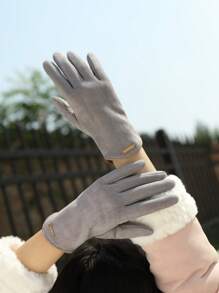 女士加厚保暖手套,適用於秋冬季節,觸屏設計,防風防寒,一尺寸適用,適用於騎行和駕駛 - 灰色 - 查看 2