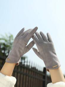 女士加厚保暖手套,適用於秋冬季節,觸屏設計,防風防寒,一尺寸適用,適用於騎行和駕駛 - 灰色 - 查看 3