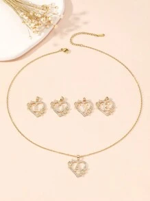 1入時尚風格愛心形狀花朵英文字母項鍊,適用於女性日常穿著 - 金黃色 - 查看 3