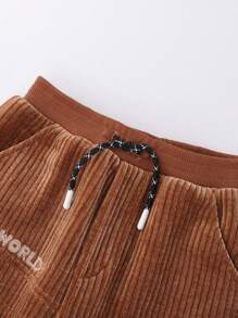 Annil Boys' Knitted Plush Underwear With Thick Corduroy Casual Long Pants Brown
