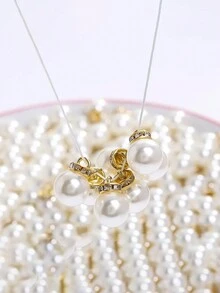 15入組假珍珠鈕扣，鑲嵌螢石珍珠吊墜，適用於DIY服裝和珠寶製作 - 金色 - 查看 2