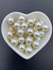 15入組假珍珠鈕扣，鑲嵌螢石珍珠吊墜，適用於DIY服裝和珠寶製作 - 金色 - 查看 1