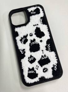 秋冬刺繡黑色小貓款式手機殼,適用於 Iphone - 黑與白 - 查看 5